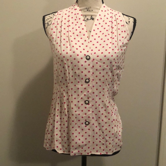 90’s Vintage Pembrooke Lane Pink Polka Dot Blouse - Picture 2 of 11
